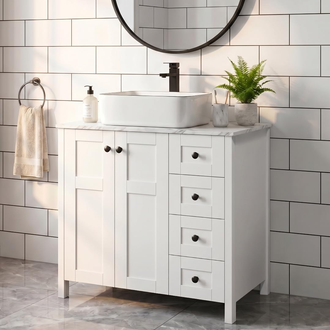 Drawer Pedestal Cabinet - Mobile da bagno bianco da 32
