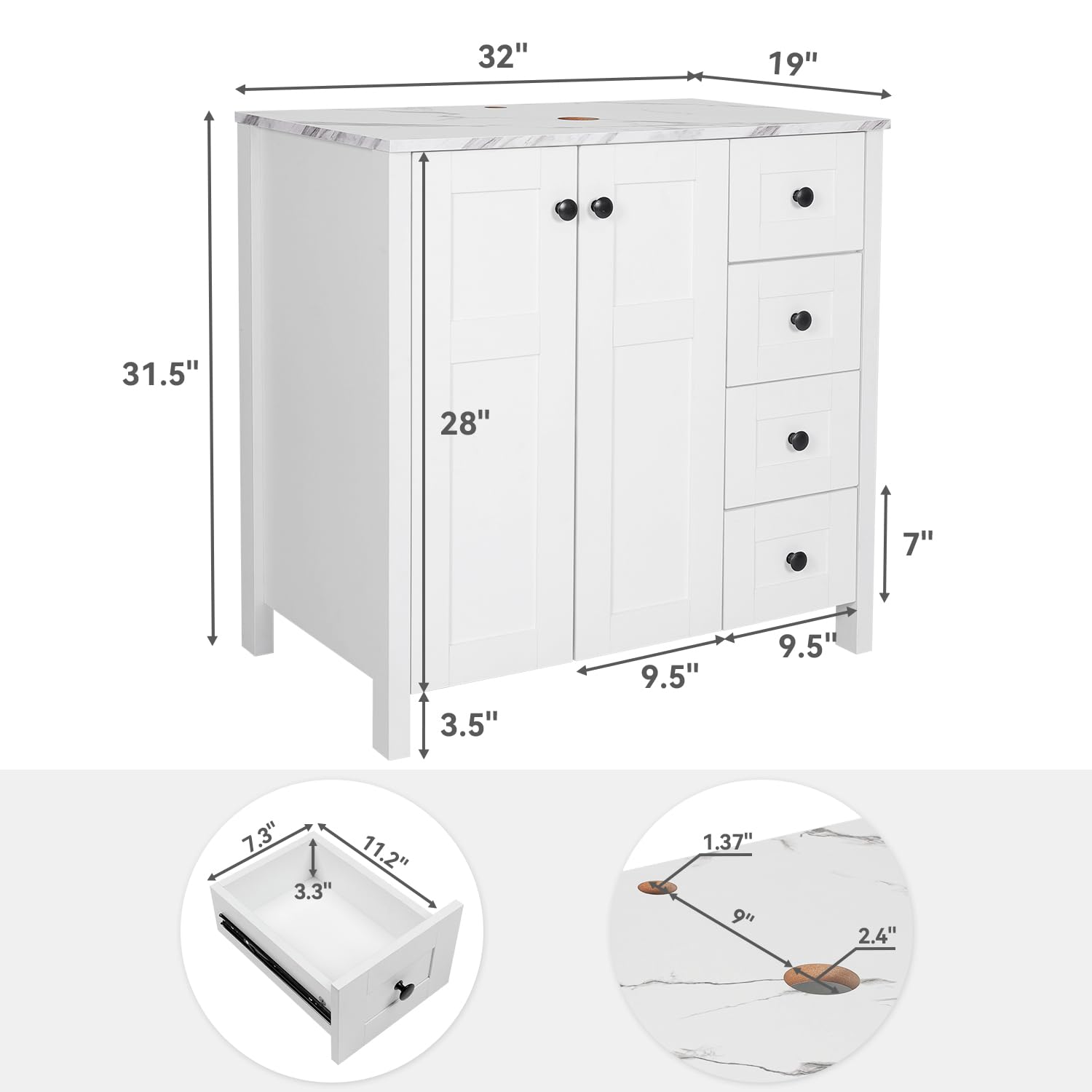 Mobile da bagno bianco da 32